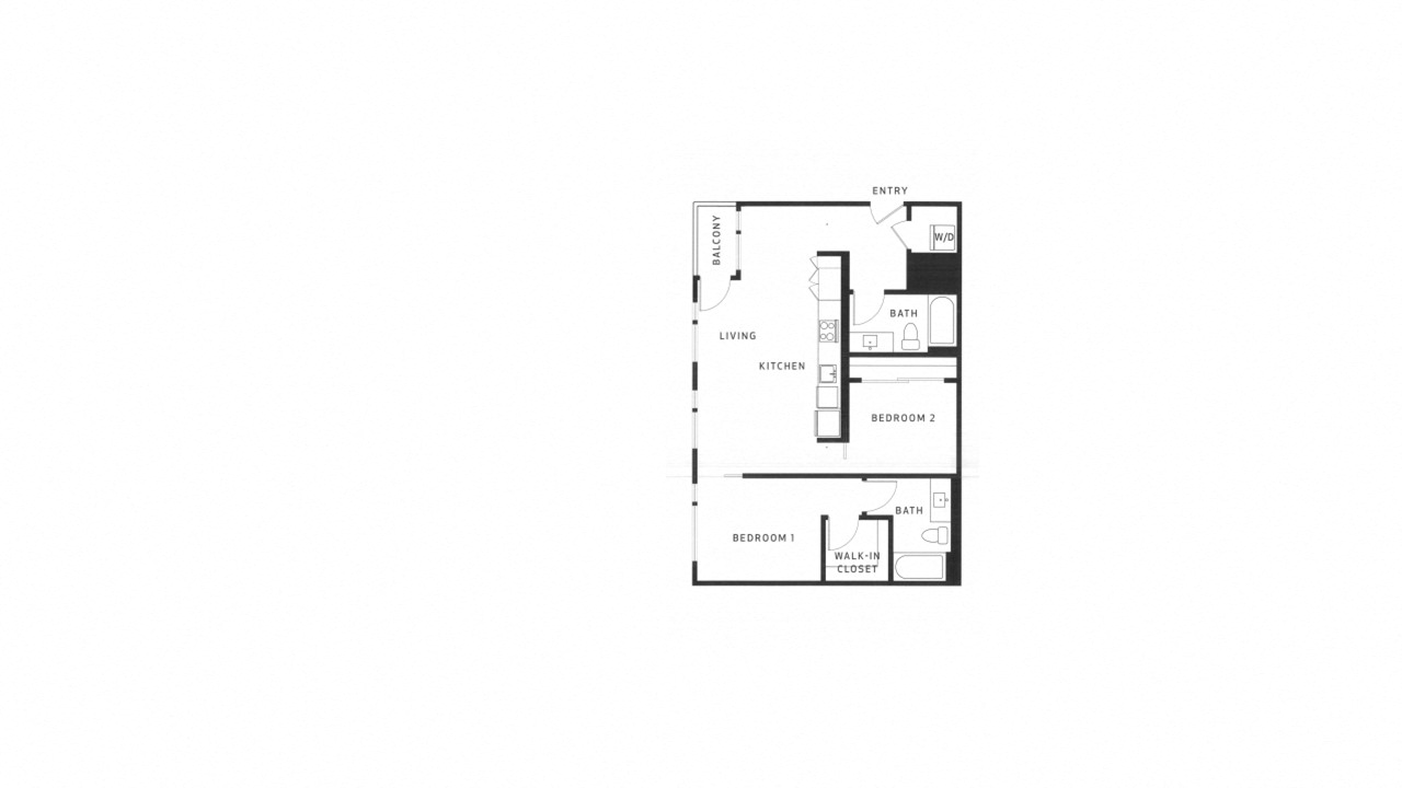 Floor plan for 2 beds, 2 baths, 854 sqft
